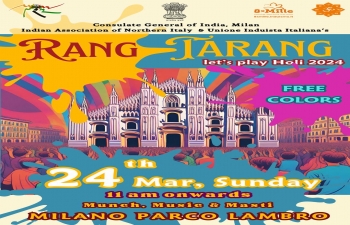 Consulate General of India, Milan in association with Indian Association of Northern Italy and Italian Hindu Union invites you to Holi celebrations in Milan on 24 March 2024 at Parco Lambro, Milan. More details in flyer below.